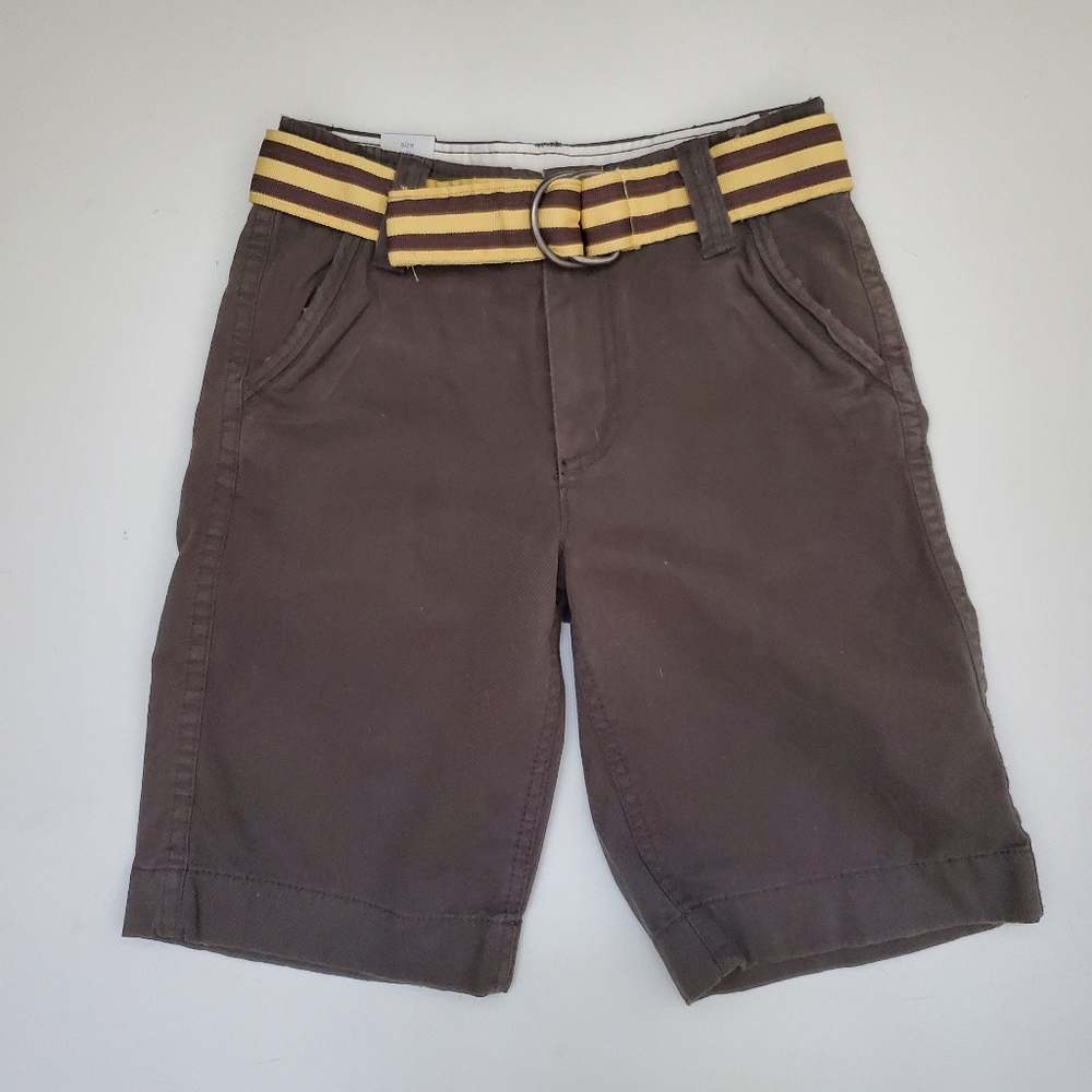 Boys Brown Green Shorts with Striped Belt